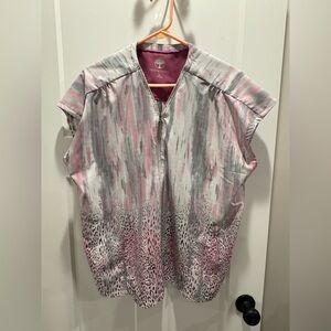 Healing Hands Women's Abstract Pink and Gray Blouse Scrub Top
